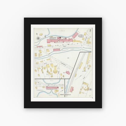Old map wall art mockup — black gallery frame with white mat — Sanborn Fire Insurance Map from Millbury, Worcester County, Massachusetts (1899), Sheet #0007