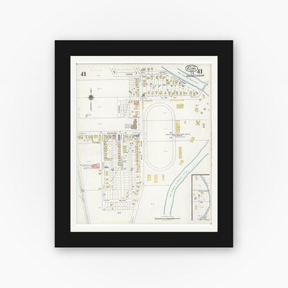 Old map wall art mockup — black gallery frame with white mat — Sanborn Fire Insurance Map from Elyria, Lorain County, Ohio (1925), Sheet #0041