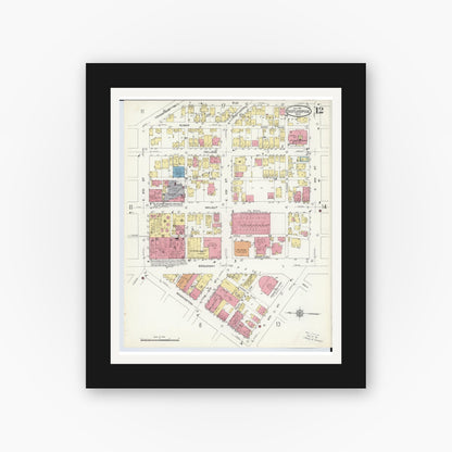 Old map wall art mockup — black gallery frame with white mat — Sanborn Fire Insurance Map from East Liverpool, Columbiana County, Ohio (1913), Sheet #0012