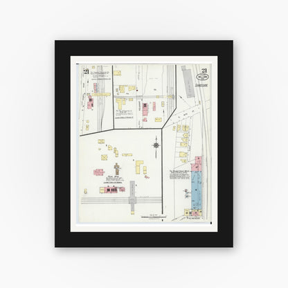 Old map wall art mockup — black gallery frame with white mat — Sanborn Fire Insurance Map from Bellaire, Belmont County, Ohio (1924), Sheet #0021