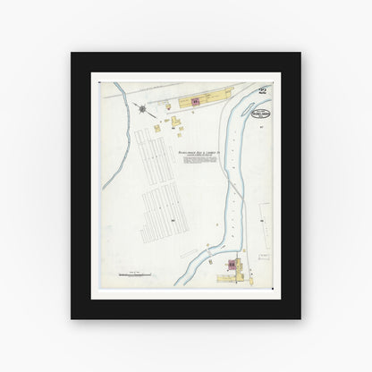 Old map wall art mockup — black gallery frame with white mat — Sanborn Fire Insurance Map from Rhinelander, Oneida County, Wisconsin (1920), Sheet #0022