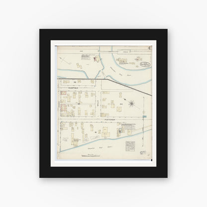 Old map wall art mockup — black gallery frame with white mat — Sanborn Fire Insurance Map from Alpena, Alpena County, Michigan (1884), Sheet #0004