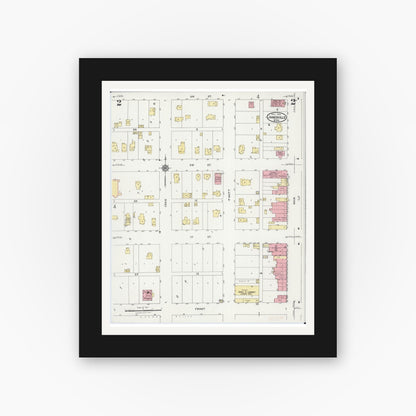 Old map wall art mockup — black gallery frame with white mat — Sanborn Fire Insurance Map from Janesville, Waseca County, Minnesota (1924), Sheet #0002