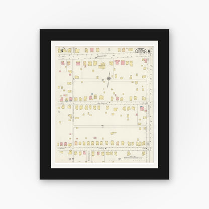 Old map wall art mockup — black gallery frame with white mat — Sanborn Fire Insurance Map from Zelienople, Butler County, Pennsylvania (1925), Sheet #0006