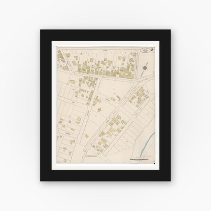 Old map wall art mockup — black gallery frame with white mat — Sanborn Fire Insurance Map from Kapaa, Kauai County, Hawaii (1921), Sheet #0002