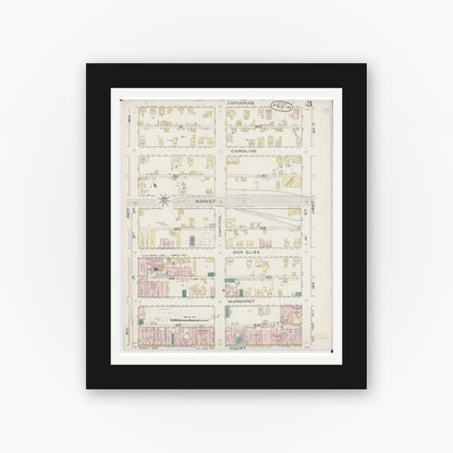 Old map wall art mockup — black gallery frame with white mat — Sanborn Fire Insurance Map from Pekin, Tazewell County, Illinois (1885), Sheet #0003