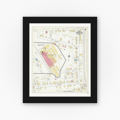 Old map wall art mockup — black gallery frame with white mat — Sanborn Fire Insurance Map from Woodbridge, Middlesex County, New Jersey (1916), Sheet #0004