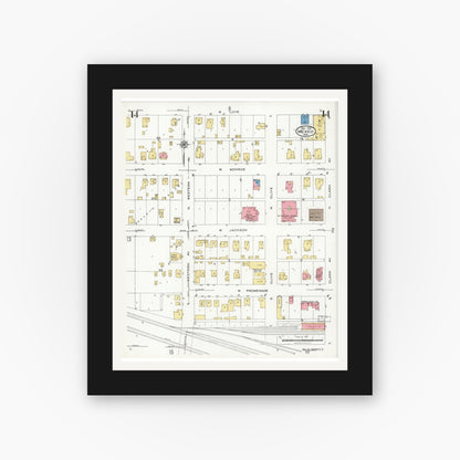 Old map wall art mockup — black gallery frame with white mat — Sanborn Fire Insurance Map from Mexico, Audrain County, Missouri (1926), Sheet #0014