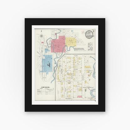 Old map wall art mockup — black gallery frame with white mat — Sanborn Fire Insurance Map from Excelsior Springs, Clay County, Missouri (1894) - Complete Map Set