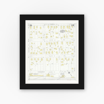 Old map wall art mockup — black gallery frame with white mat — Sanborn Fire Insurance Map from Lake City, Wabasha County, Minnesota (1930), Sheet #0013