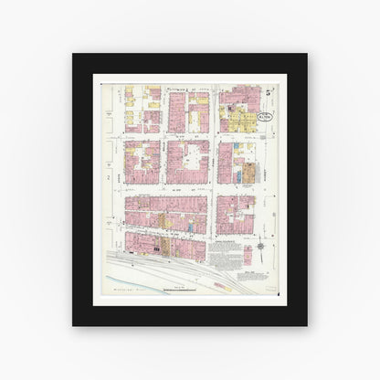 Old map wall art mockup — black gallery frame with white mat — Sanborn Fire Insurance Map from Alton, Madison County, Illinois (1915), Sheet #0005