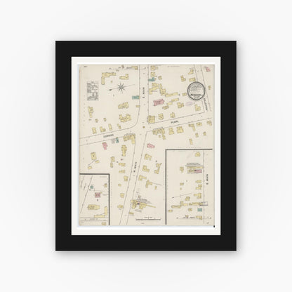 Old map wall art mockup — black gallery frame with white mat — Sanborn Fire Insurance Map from Meridian, Cayuga County, New York (1887), Sheet #0001