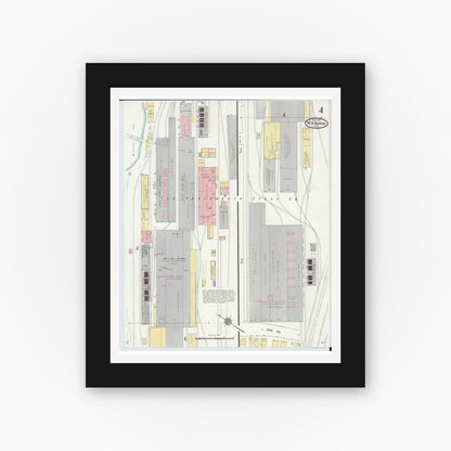 Old map wall art mockup — black gallery frame with white mat — Sanborn Fire Insurance Map from New Boston, Scioto County, Ohio (1911), Sheet #0004