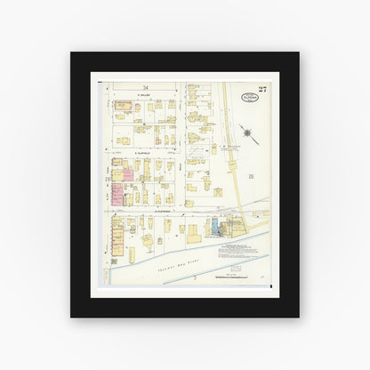 Old map wall art mockup — black gallery frame with white mat — Sanborn Fire Insurance Map from Alpena, Alpena County, Michigan (1910), Sheet #0027