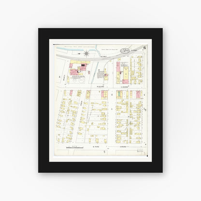 Old map wall art mockup — black gallery frame with white mat — Sanborn Fire Insurance Map from Clinton, Clinton County, Iowa (1897), Sheet #0006