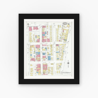 Old map wall art mockup — black gallery frame with white mat — Sanborn Fire Insurance Map from Barberton, Summit County, Ohio (1927), Sheet #0002
