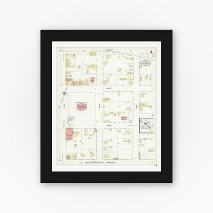 Old map wall art mockup — black gallery frame with white mat — Sanborn Fire Insurance Map from Columbus, Colorado County, Texas (1912), Sheet #0004