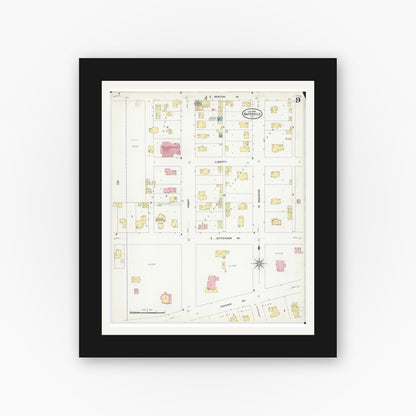 Old map wall art mockup — black gallery frame with white mat — Sanborn Fire Insurance Map from Naperville, Du Page County, Illinois (1909), Sheet #0009