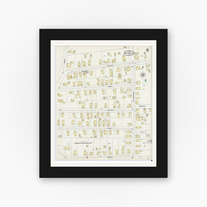 Old map wall art mockup — black gallery frame with white mat — Sanborn Fire Insurance Map from Wakefield, Middlesex County, Massachusetts (1897), Sheet #0002