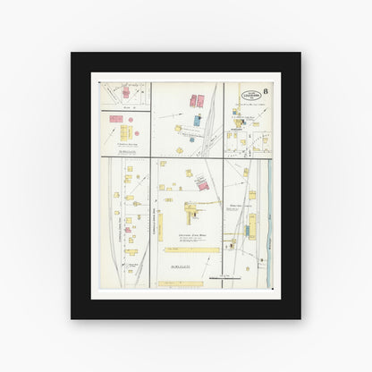 Old map wall art mockup — black gallery frame with white mat — Sanborn Fire Insurance Map from Louisiana, Pike County, Missouri (1902), Sheet #0008