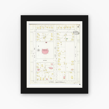 Old map wall art mockup — black gallery frame with white mat — Sanborn Fire Insurance Map from Marshalltown, Marshall County, Iowa (1894), Sheet #0004