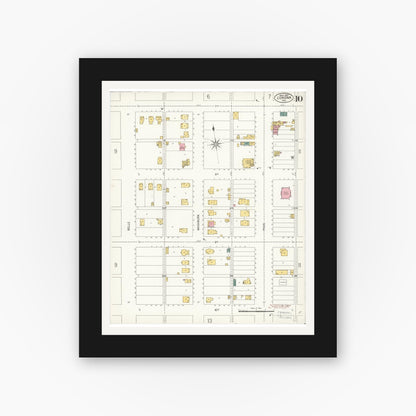 Old map wall art mockup — black gallery frame with white mat — Sanborn Fire Insurance Map from Corona, Riverside County, California (1907), Sheet #0010