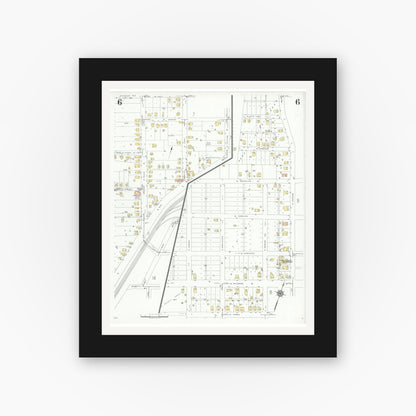 Old map wall art mockup — black gallery frame with white mat — Sanborn Fire Insurance Map from Palestine, Anderson County, Texas (1935), Sheet #0006