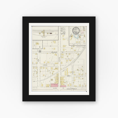 Old map wall art mockup — black gallery frame with white mat — Sanborn Fire Insurance Map from Carterville, Williamson County, Illinois (1894) - Complete Map Set