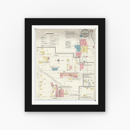Old map wall art mockup — black gallery frame with white mat — Sanborn Fire Insurance Map from Plymouth, Huron And Richland Counties, Ohio (1911) - Complete Map Set