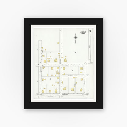 Old map wall art mockup — black gallery frame with white mat — Sanborn Fire Insurance Map from Plano, Collin County, Texas (1921), Sheet #0006