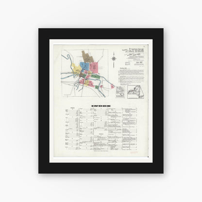 Old map wall art mockup — black gallery frame with white mat — Sanborn Fire Insurance Map from Lyons, Wayne County, New York (1917) - Complete Map Set