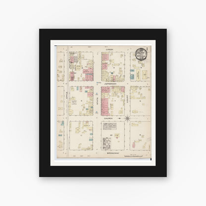 Old map wall art mockup — black gallery frame with white mat — Sanborn Fire Insurance Map from Hastings, Barry County, Michigan (1884) - Complete Map Set