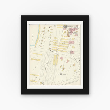Old map wall art mockup — black gallery frame with white mat — Sanborn Fire Insurance Map from Menasha, Winnebago County, Wisconsin (1913), Sheet #0014