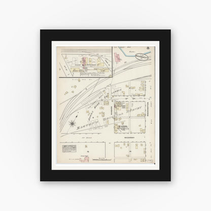 Old map wall art mockup — black gallery frame with white mat — Sanborn Fire Insurance Map from Michigan City, La Porte  County, Indiana (1884), Sheet #0008
