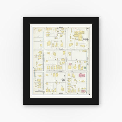 Old map wall art mockup — black gallery frame with white mat — Sanborn Fire Insurance Map from Pensacola, Escambia County, Florida (1897), Sheet #0017