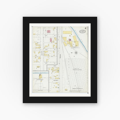 Old map wall art mockup — black gallery frame with white mat — Sanborn Fire Insurance Map from Oconto, Oconto County, Wisconsin (1893), Sheet #0004