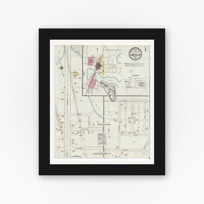 Old map wall art mockup — black gallery frame with white mat — Sanborn Fire Insurance Map from Umatilla, Lake County, Florida (1920) - Complete Map Set