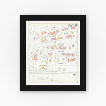 Old map wall art mockup — black gallery frame with white mat — Sanborn Fire Insurance Map from El Paso, El Paso County, Texas (1902), Sheet #0018