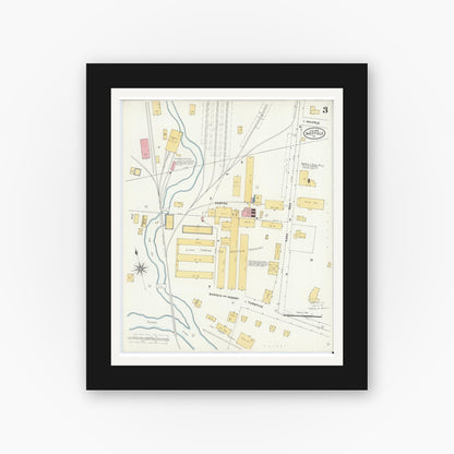 Old map wall art mockup — black gallery frame with white mat — Sanborn Fire Insurance Map from Sheffield, Warren County, Pennsylvania (1905), Sheet #0003