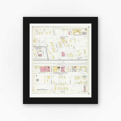 Old map wall art mockup — black gallery frame with white mat — Sanborn Fire Insurance Map from Sedalia, Pettis County, Missouri (1908), Sheet #0002