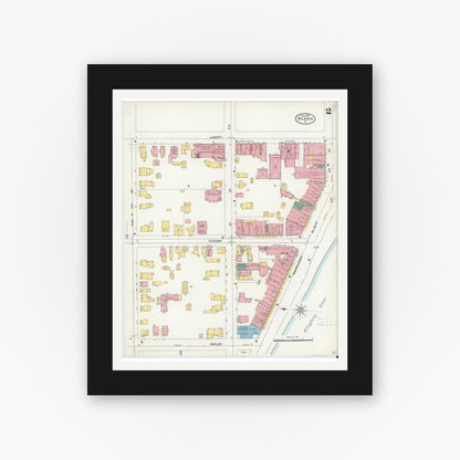Old map wall art mockup — black gallery frame with white mat — Sanborn Fire Insurance Map from Warren, Warren County, Pennsylvania (1904), Sheet #0002