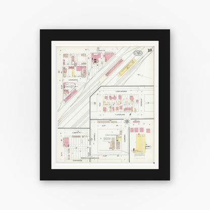 Old map wall art mockup — black gallery frame with white mat — Sanborn Fire Insurance Map from El Paso, El Paso County, Texas (1902), Sheet #0019