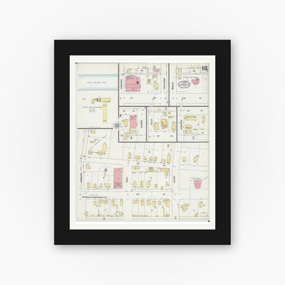 Old map wall art mockup — black gallery frame with white mat — Sanborn Fire Insurance Map from La Salle, La Salle County, Illinois (1898), Sheet #0012