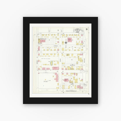 Old map wall art mockup — black gallery frame with white mat — Sanborn Fire Insurance Map from Ambridge, Beaver County, Pennsylvania (1911), Sheet #0009