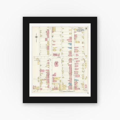 Old map wall art mockup — black gallery frame with white mat — Sanborn Fire Insurance Map from Hamburg, Berks County, Pennsylvania (1910), Sheet #0003