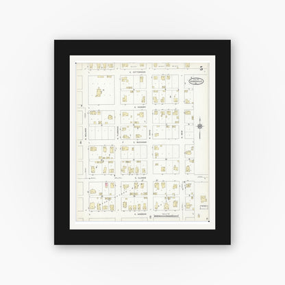 Old map wall art mockup — black gallery frame with white mat — Sanborn Fire Insurance Map from Kirksville, Adair County, Missouri (1914), Sheet #0005