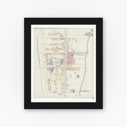 Old map wall art mockup — black gallery frame with white mat — Sanborn Fire Insurance Map from Martins Ferry, Belmont County, Ohio (1890), Sheet #0004