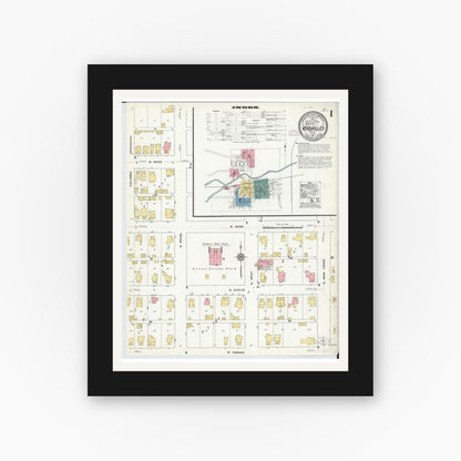 Old map wall art mockup — black gallery frame with white mat — Sanborn Fire Insurance Map from Versailles, Darke County, Ohio (1911) - Complete Map Set