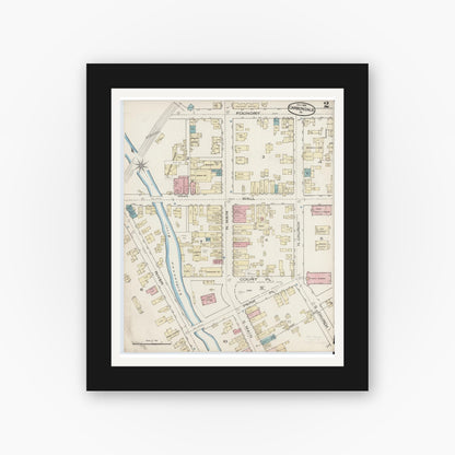 Old map wall art mockup — black gallery frame with white mat — Sanborn Fire Insurance Map from Carbondale, Lackawanna County, Pennsylvania (1885), Sheet #0002