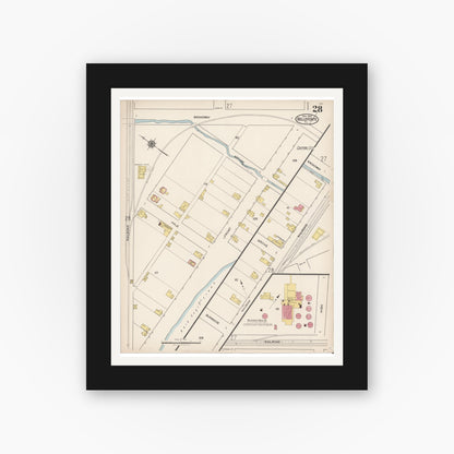 Old map wall art mockup — black gallery frame with white mat — Sanborn Fire Insurance Map from Bellefonte, Centre County, Pennsylvania (1922), Sheet #0028